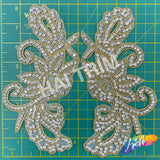 Gold/Crystal Beaded Rhinestone Motif Applique (sold by pair), RA-038PR
