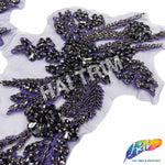 SALE! Flower Beaded Rhinestone Motif Applique on Lace (Sold by Pair), RA-300