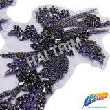 SALE! Flower Beaded Rhinestone Motif Applique on Lace (Sold by Pair), RA-300