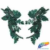 SALE! Flower Beaded Rhinestone Motif Applique on Lace (Sold by Pair), RA-300