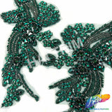SALE! Flower Beaded Rhinestone Motif Applique on Lace (Sold by Pair), RA-300