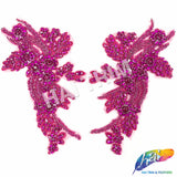 SALE! Flower Beaded Rhinestone Motif Applique on Lace (Sold by Pair), RA-300