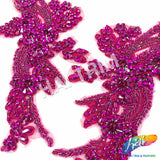 SALE! Flower Beaded Rhinestone Motif Applique on Lace (Sold by Pair), RA-300