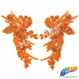 SALE! Flower Beaded Rhinestone Motif Applique on Lace (Sold by Pair), RA-300