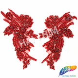 SALE! Flower Beaded Rhinestone Motif Applique on Lace (Sold by Pair), RA-300