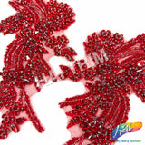 SALE! Flower Beaded Rhinestone Motif Applique on Lace (Sold by Pair), RA-300