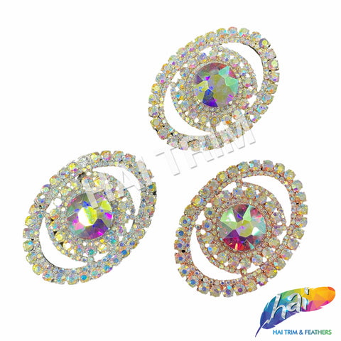 Crystal Oval Rhinestone Buckle with Glass Stone, RB-050