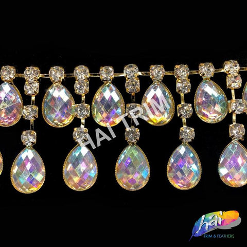 2 3/4" Crystal AB Teardrop Rhinestone Fringe, RF-101