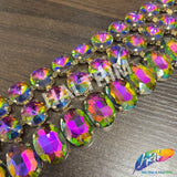 2 1/2" Multicolor/Peacock Chained Jewel Rhinestone Fringe, RF-109 (sold by yard piece)