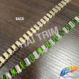 3/8" Colored Glass Baguette Rhinestone Fringe Trim, RT-143-1