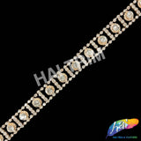 SALE! 1/2" Light Gold/Crystal Round Diamante Rhinestone Trim, RT-146