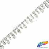 3/4" Crystal/Silver Dangling Glass Cateye Rhinestone Trim, RT-171