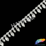 3/4" Crystal/Silver Dangling Glass Cateye Rhinestone Trim, RT-171
