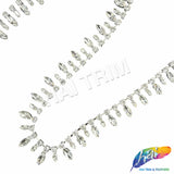 3/4" Crystal/Silver Dangling Glass Cateye Rhinestone Trim, RT-171