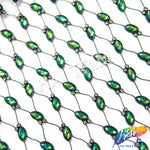 Black Fishnet Mesh Trim with Colored Acrylic Cateye Stones