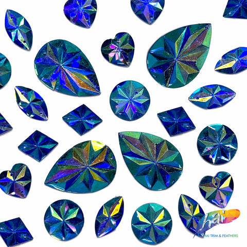 Royal Blue AB Carved Textured Resin Stones