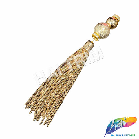 5 3/4" Gold Beaded Rhinestone Chain Tassel (sold per piece), TSL-07