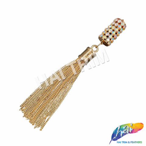 6" Crystal AB/Gold Rhinestone Chain Tassel (sold per piece), TSL-08