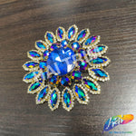 SALE! Royal Blue Purple AB Rhinestone Flower Applique on Metal Setting, YH-080-1