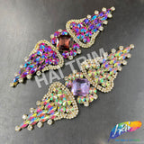 SALE! Burgundy/Fuchsia AB Fancy Wing Rhinestone Motif Applique, YH-081