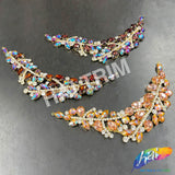 SALE! Leaf Branch Fancy Rhinestone Applique on Metal Setting, YH-086