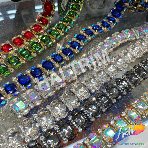 1 1/4" Fancy Colored Octagon Rhinestone Trim, YH-091