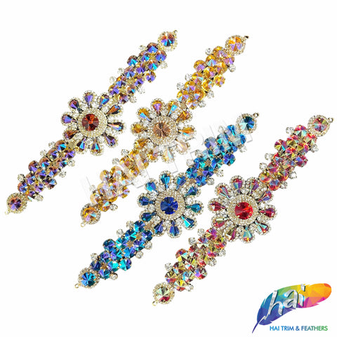 SALE! Fancy Colored Rhinestone Flower Applique on Metal Setting, YH-095