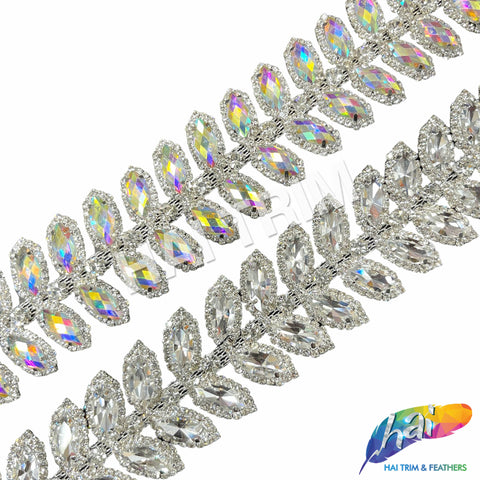 1 1/2” 2-row Crystal Cateye Fancy Rhinestone Trim, YH-096