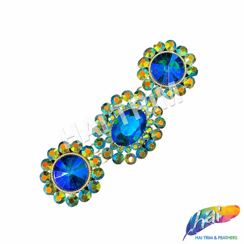 SALE! Blue Green Fancy Chained Flower Rhinestone Medallion Applique, YH-117