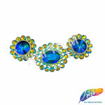 SALE! Blue Green Fancy Chained Flower Rhinestone Medallion Applique, YH-117