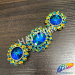 SALE! Blue Green Fancy Chained Flower Rhinestone Medallion Applique, YH-117