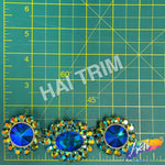 SALE! Blue Green Fancy Chained Flower Rhinestone Medallion Applique, YH-117