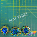 SALE! Blue Green Fancy Chained Flower Rhinestone Medallion Applique, YH-117