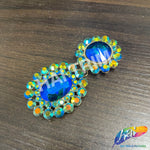SALE! Blue Green Fancy Chained Flower Rhinestone Medallion Applique, YH-118