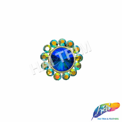 SALE! Blue Green Fancy Flower Rhinestone Medallion Applique, YH-119
