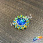SALE! Blue Green Fancy Flower Rhinestone Medallion Applique, YH-119