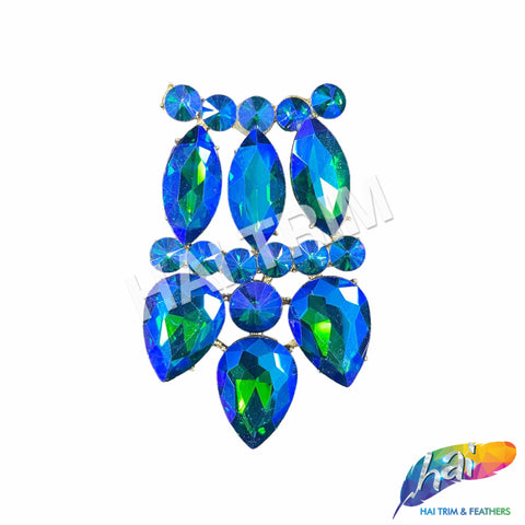 SALE! Blue Green Fancy Motif Applique on Metal Setting, YH-120
