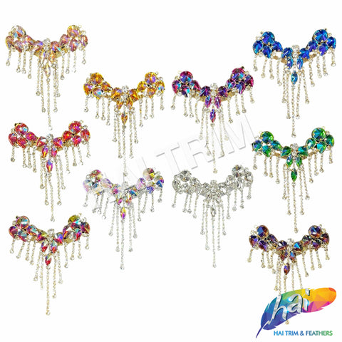 Fancy Color Motif Rhinestone Applique with Rhinestone Fringe, YH-502