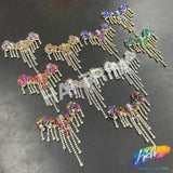 Fancy Color Motif Rhinestone Applique with Rhinestone Fringe, YH-502