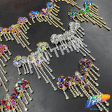 Fancy Color Motif Rhinestone Applique with Rhinestone Fringe, YH-502