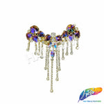 Fancy Color Motif Rhinestone Applique with Rhinestone Fringe, YH-502