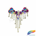 Fancy Color Motif Rhinestone Applique with Rhinestone Fringe, YH-502