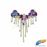 Fancy Color Motif Rhinestone Applique with Rhinestone Fringe, YH-502