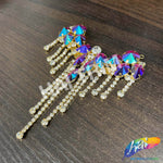 Fancy Color Motif Rhinestone Applique with Rhinestone Fringe, YH-502