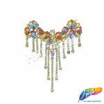 Fancy Color Motif Rhinestone Applique with Rhinestone Fringe, YH-502