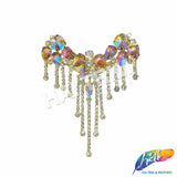 Fancy Color Motif Rhinestone Applique with Rhinestone Fringe, YH-502