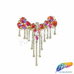 Fancy Color Motif Rhinestone Applique with Rhinestone Fringe, YH-502