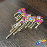 Fancy Color Motif Rhinestone Applique with Rhinestone Fringe, YH-502