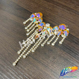 Fancy Color Motif Rhinestone Applique with Rhinestone Fringe, YH-502