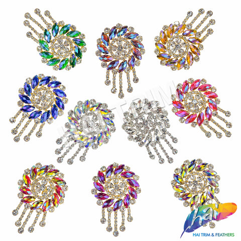 Fancy Medallion Rhinestone Applique with Fringe, YH-507